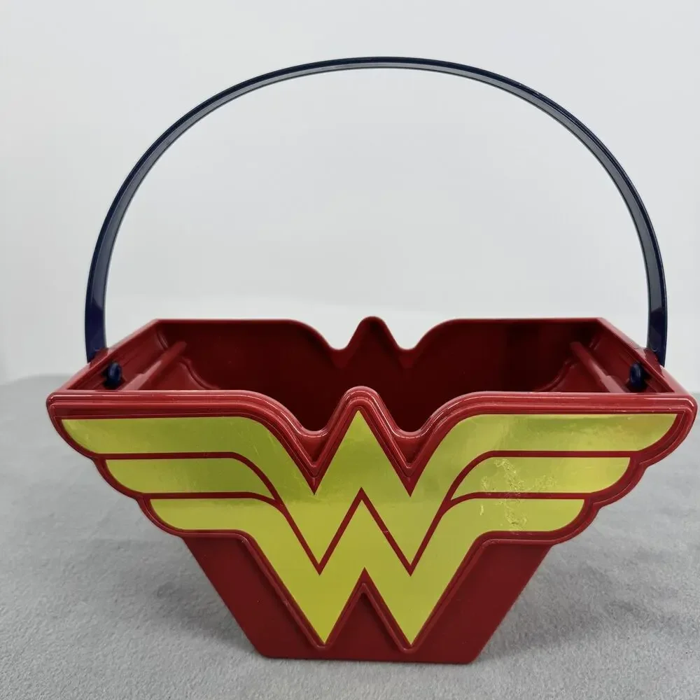 Wonder Woman DC Red Gift Easter Candy Basket Halloween Plastic Treat Pail Handle